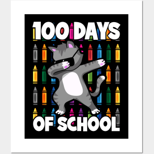 100th Day of School Teacher Dabbing Cat Students Posters and Art